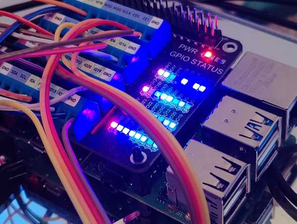 Connections are made to the Pi via this GPIO screw terminal hat